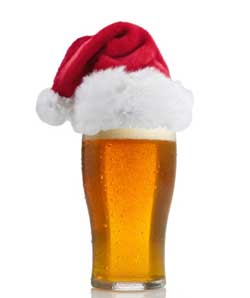 Pint of lager with Christmas hat