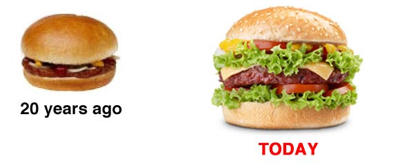 Confrontando dimensioni cheeseburger negli ultimi 20 anni