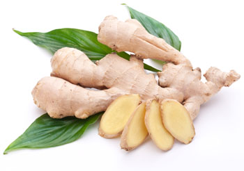 Fresh ginger with leaves